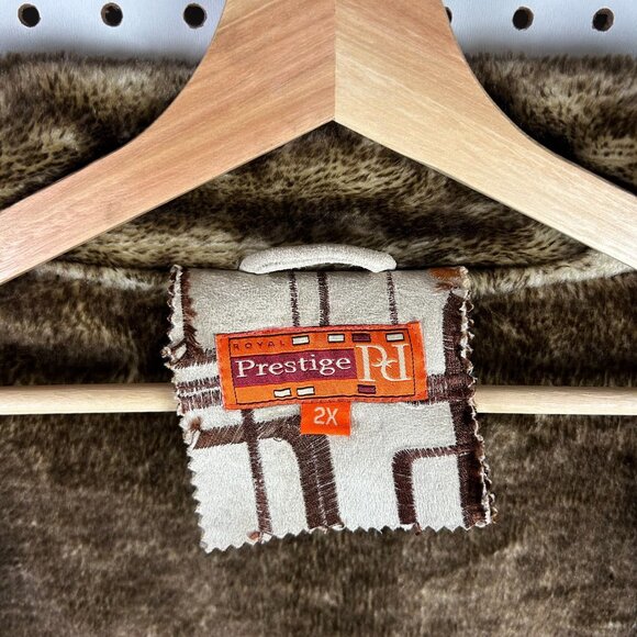 Prestige 90s Hip Hop Jacket Mens 2XL Fur Lined Suede Cream Brown Full Zip Street - Picture 5 of 9